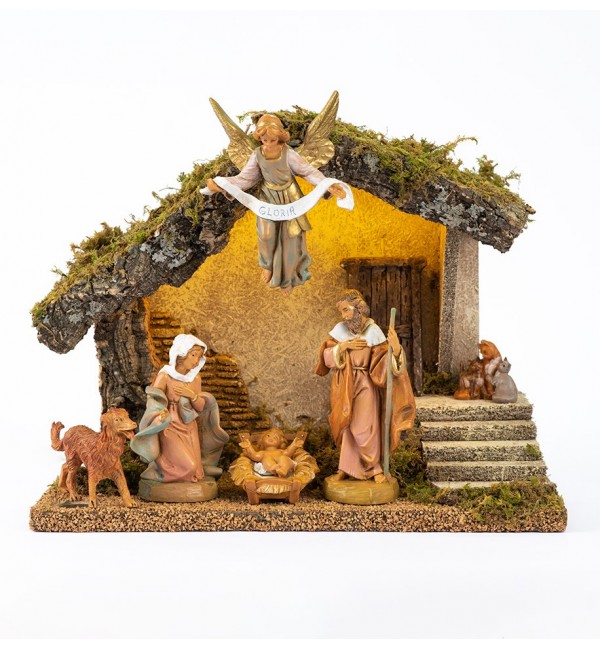 Capanna con LED (244/L) con 6 personaggi da 12 cm