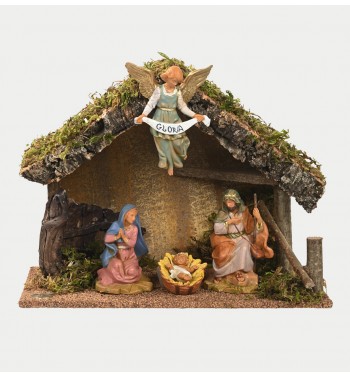Casetta del presepe (249/L) con 4 personaggi da 12 cm